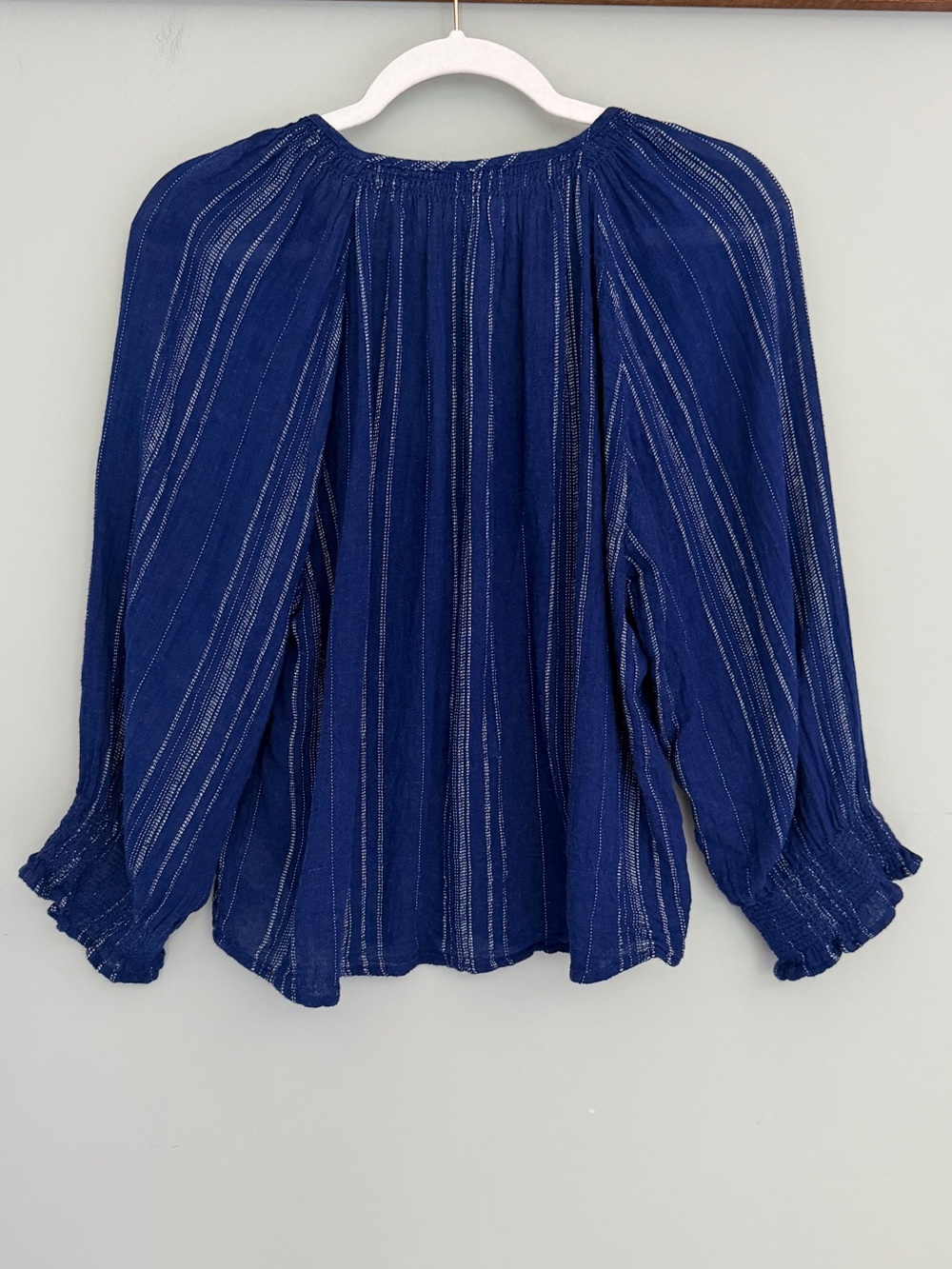Rails "Mariah" Noja Stripe Blue Linen Blend Shell Button Down Peasant Blouse Top - Picture 9 of 15